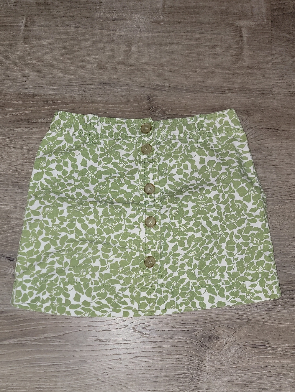 J. Crew Green and White Floral Button-Front Skirt